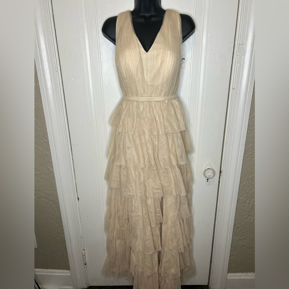 Chic Beige Tiered Maxi Dress